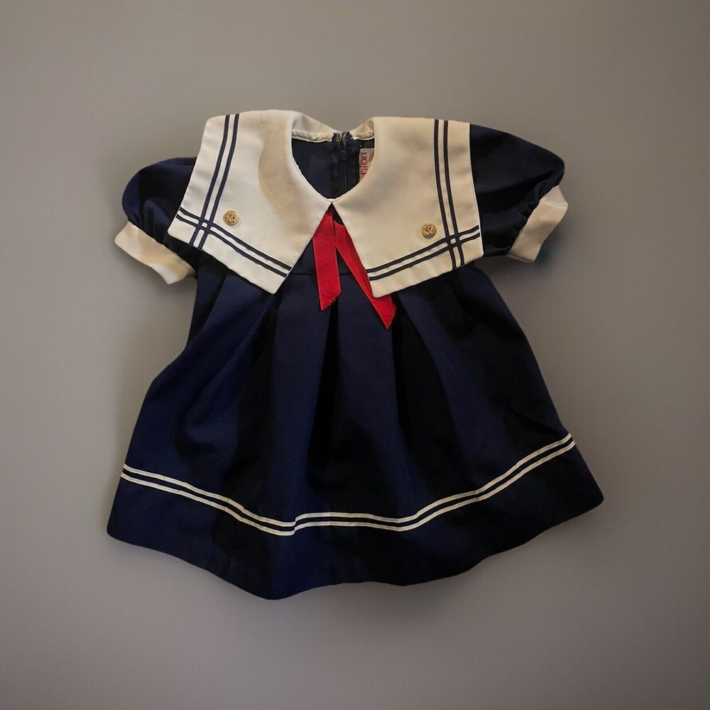 Blue and White Formal Dress with Puff Sleeves and Peter Pan Collar